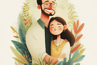 illustrate a romantic family couple portrait