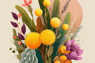 botanical vector illustration of plants and flowers
