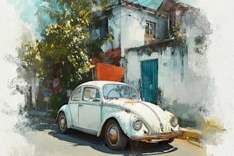 draw realistic watercolor portrait style car, bike vehicle