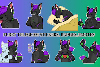 design cute furry stickers, ref sheet, animated fursona and nsfw furry stickers