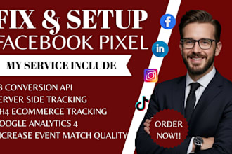 fix or setup facebook meta pixel, conversion API, GTM, google analytics fb pixel