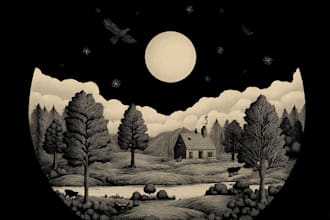 make dark art illustration in vintage engraving style