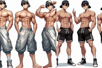 draw a gay bara muscled comic, nsfw comic, yaoi oc comic character