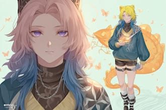 draw anime art character for oc, fanart, vtuber art,