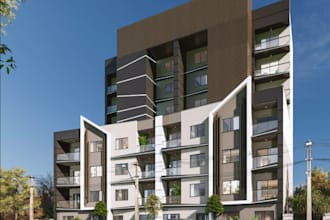 design 3d modern apartment building, facade and interior design, layout plan