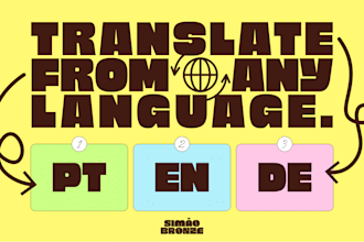 translate every language into portuguese, english and german