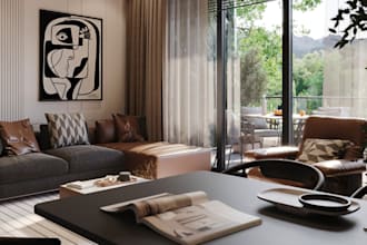 design modern masculine interior,hardwood  flooring,furniture layout,living area