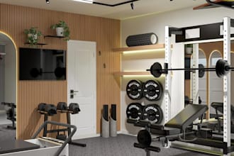 design 3d gym interior, fitness center, yoga, with 3d modeling and walkthrough
