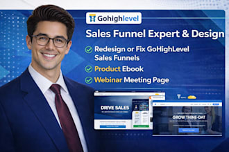 redesign or fix gohighlevel sales funnels,product ebook webinar meeting page