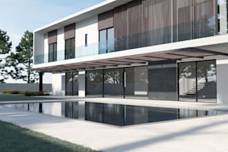 design 3d villa exterior, patio, terrace,pergola, pool, hotel exterior,3d render