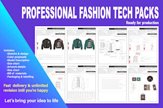 create professional fashion tech packs, sketches