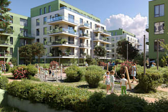 redesign futuristic landscape, exterior garden layout, elevation plan,skp render
