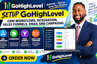 setup gohighlevel CRM workflows, integration, sales funnels, email SMS campaigns