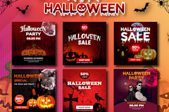 design spooky halloween social post banners invitation card event party flyer