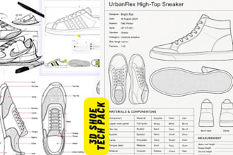 shoe tech pack, custom foot wear design, shoe design for brand manufacture