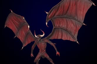 model 3d creepy,creature,flying demon from 2d photo,video game character,ue5 rig