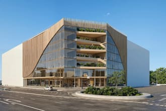 optimized 3d shopping plaza,cgi office exterior,carport render,revit mall facade