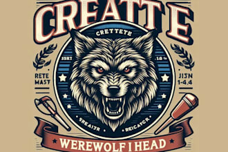 create retro t shirt werewolf head logo