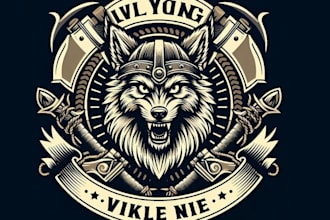 design vector illustration of wolf viking warrior logo