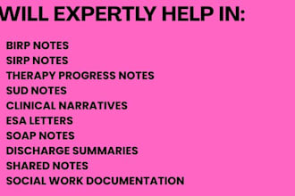 handle birp notes, progress notes, soap notes, clinical narratives