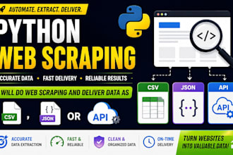 do python web scraping and deliver data as CSV,json or API