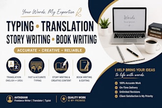 offer fast typing, translation services, story writing and book writing services