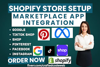 setup shopify store marketplace google tiktok shop pinterest facebook instagram
