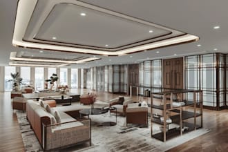 craft 3d lobby interior design, realistic furniture  rendering,sitting room, cgi