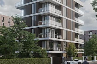 optimized 3d unit apartment building, house elevation, facade,exterior rendering