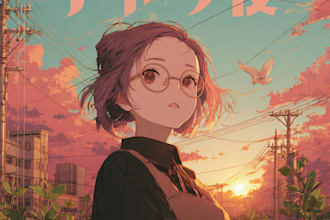 create anime style album cover, music cover