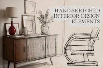 draw hand sketched interior design elements
