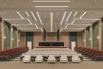 retouch 3d conference renting hall,stage show, event center,auditorium rendering