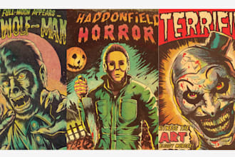 illustrate vintage retro horror comic film movie poster design graphic designer