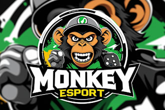 vintage monkey esport mascot logo with t shirt design