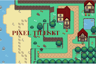 design custom pixel tileset and animated environment, map, background, scene
