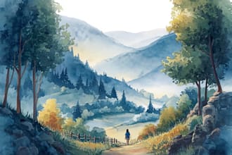 draw a watercolor landscape illustration