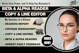 beta read sci fiction novel, copy and line edit nonfiction, alpha read romance