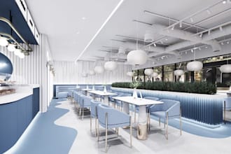 design 3d cafe, restaurant, burger shop, coffee shop, 3d bakery interior