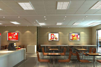 do 3d restaurant design, cafe interior, pasta restaurant, pizza hut, coffee, bar
