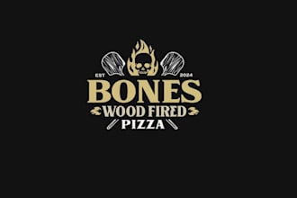 design wood fired pizza skull bones logo