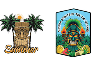 do custom retro summer party tiki bar logo and vector illustration