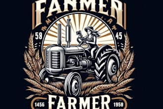 make vintage farmer tractor logo and t shirt design