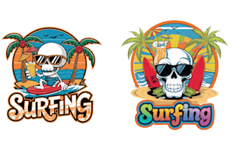 do retro skull summer beach logo with illustration design