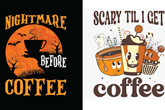make custom coffee shop logo and halloween t shirt design