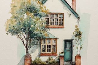 hand paint a watercolor house portrait