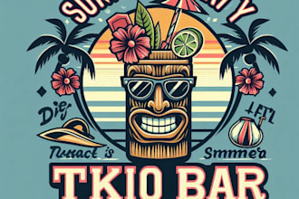 design custom retro summer party tiki bar logo  with t shirt design