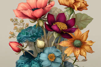 make a botanical illustration with hand drawn