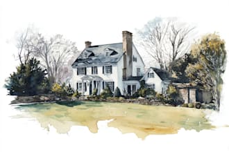 create a painted watercolor house portrait of your home