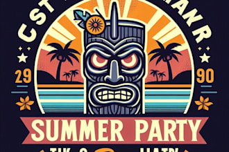design custom retro summer party tiki bar logo  with t shirt design