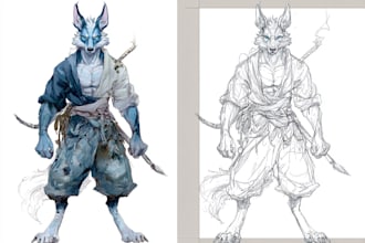 make a digital watercolor character art or furry art